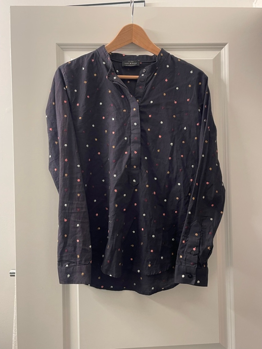 Lucky Brand Navy Tunic Shirt with Multicolor Dot Print